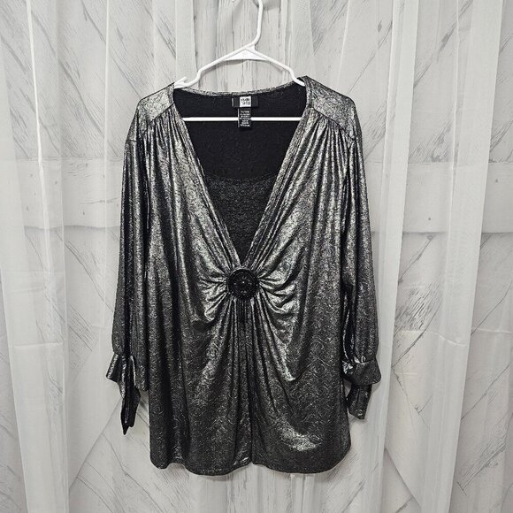 Studio 1940 Blouse Gray Silver Metallic Goth Grunge 26/28W - Picture 13 of 13